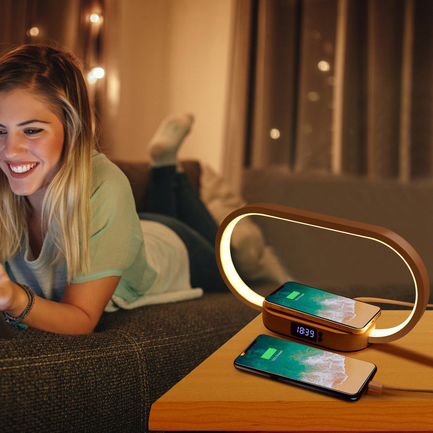 Touch Control Desk Lamp with Wireless Charging & Clock