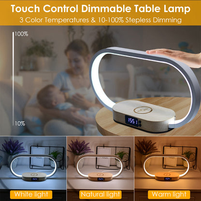 Touch Control Desk Lamp with Wireless Charging & Clock