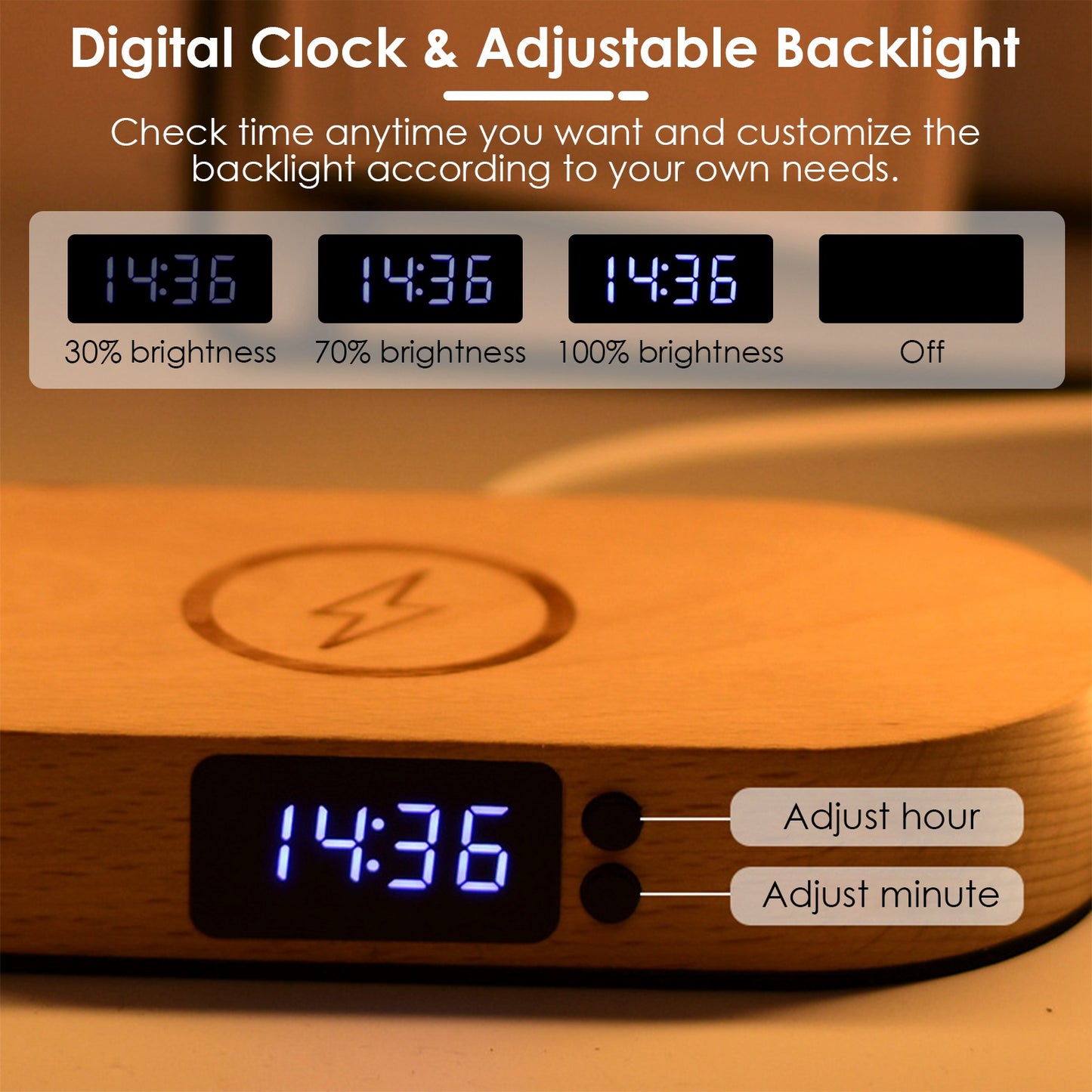Touch Control Desk Lamp with Wireless Charging & Clock
